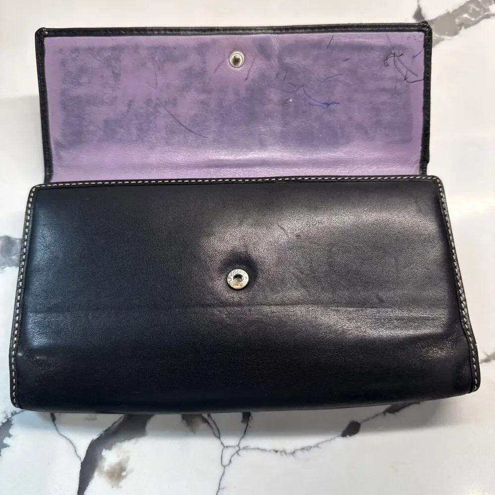 Vintage Coach Hampton Black Wallet Tri Fold Purple Interior Flaws